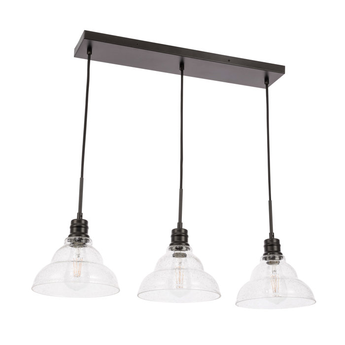 Wrought Studio Shunk 3 Light Kitchen Island Linear Pendant with Glass